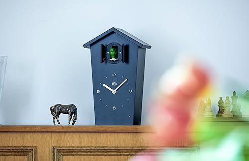 Vista 5 de KOOKOO Birdhouse - Reloj de cuco de diseño moderno con 12 voces naturales de pájaro o llamada de cuco Negro