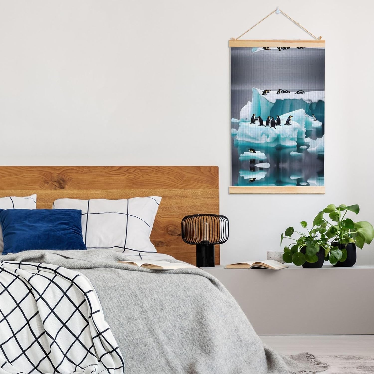 Penguins On The Iceberg Print Poster Hanger,Hanging Poster, Poster Frame,Wood Poster Hanger, For Wall Hanging