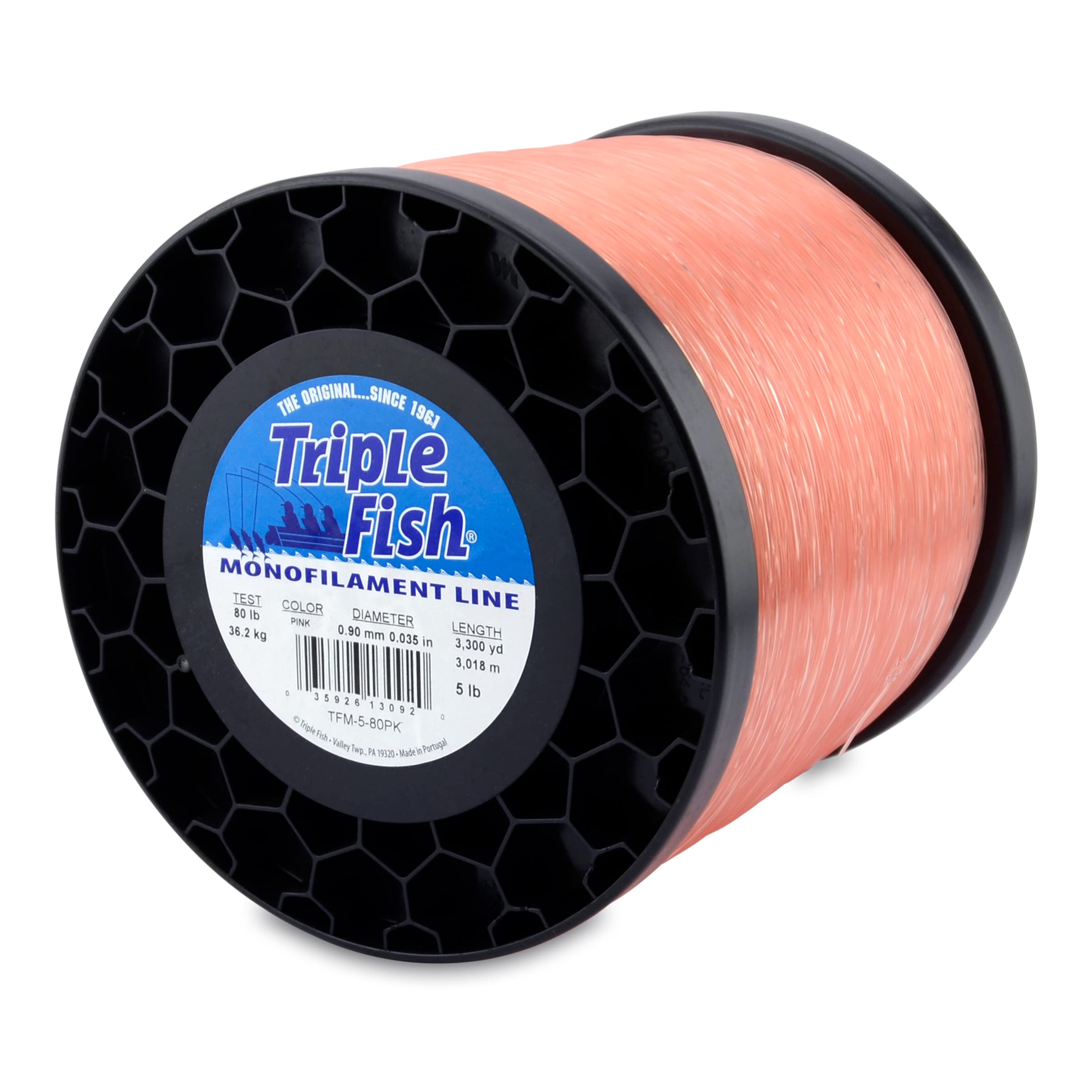 Triple Fish Monofilament Line, 80 lb / 36.2 kg Test, .035 in / 0.90 mm Dia, Pink, 5 lb / 2.26 kg Spool, 3300 yd / 3018 m