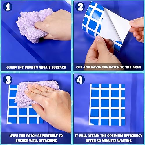 Miniatura 4 de Nuanchu Parche de vinilo para revestimiento de piscina, parche de reparación autoadhesivo de PVC para piscinas, lanchas inflables (a cuadros, azul