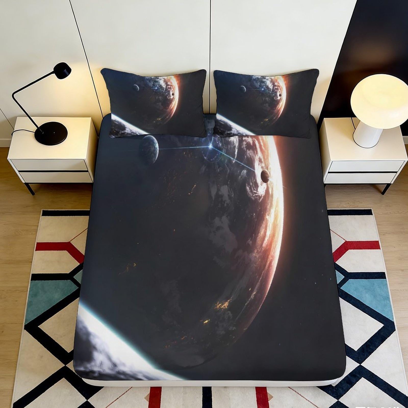 3D Printed Galaxy Starry Sky Fitted Sheet Microfiber Soft Black Cosmic Nebula Mattress Cover Bedroom Decor 180x200x25cm