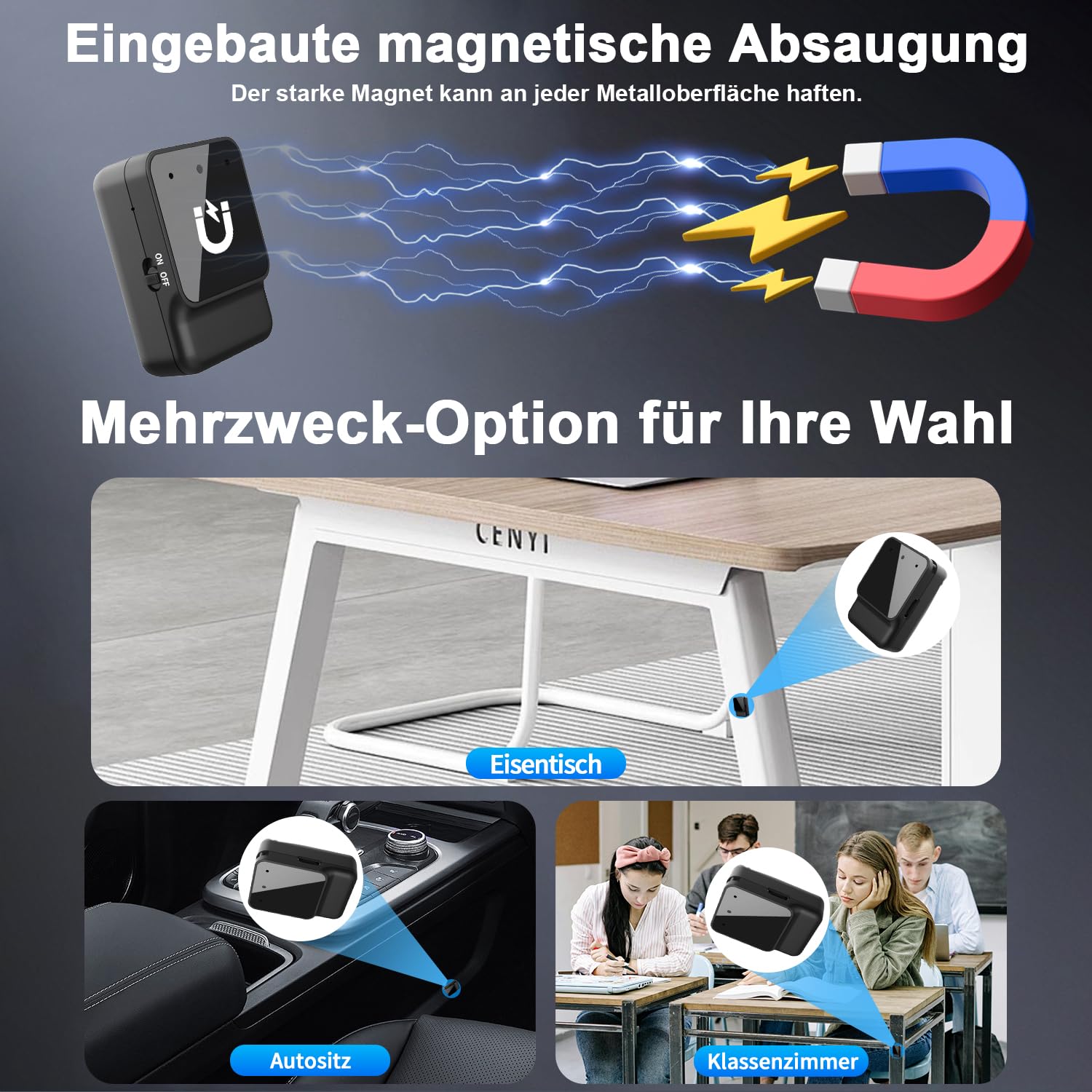 Diktiergerät Mini - Tragbares USB-C Aufnahmegerät, Geräuschreduzierung, Magnetisch, One Touch Diktiergerät, Wiederaufladbarer Audio Recorder mit Kopfhörer, für Arbeit, Studie, Meeting, Interview