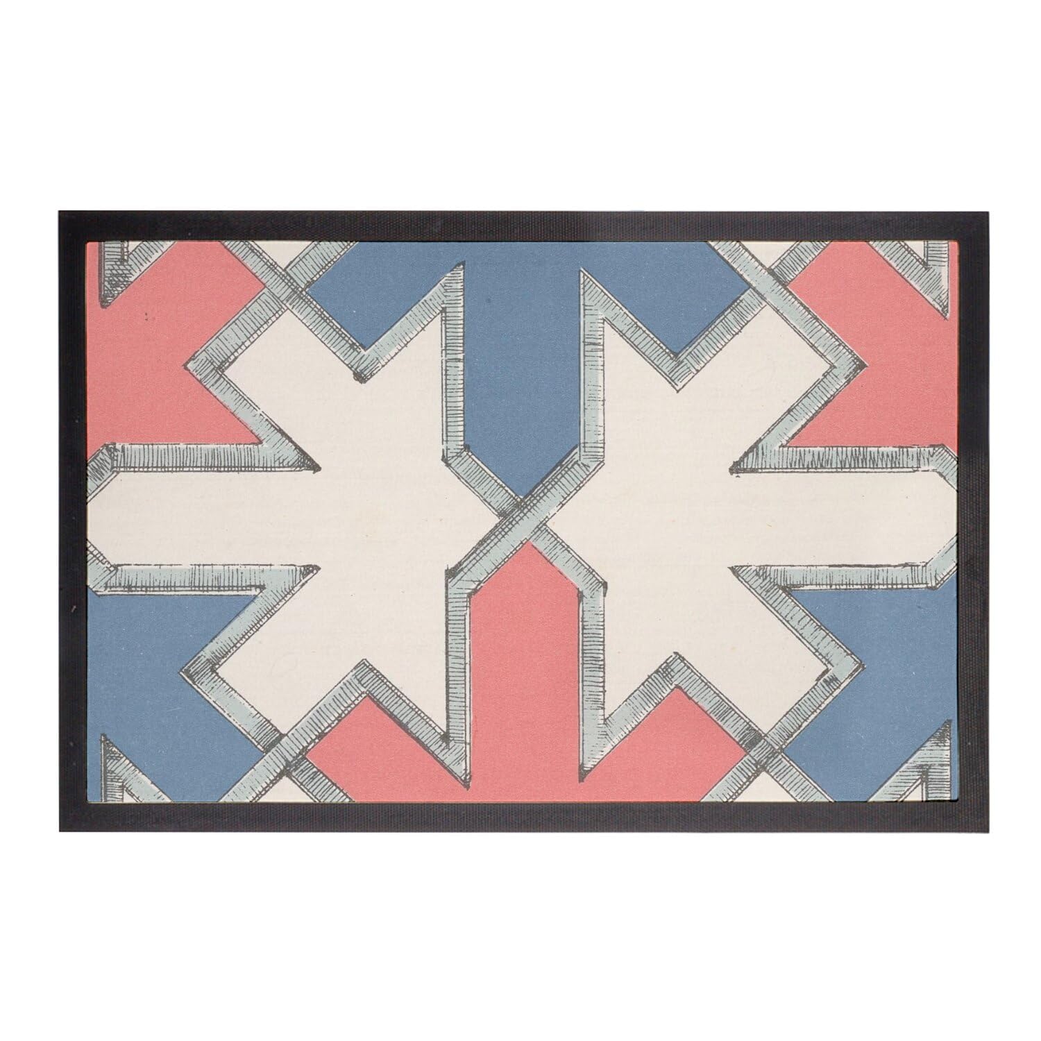 Paillasson Erable motif vintage geometrique rouge bleu Canada 60x40
