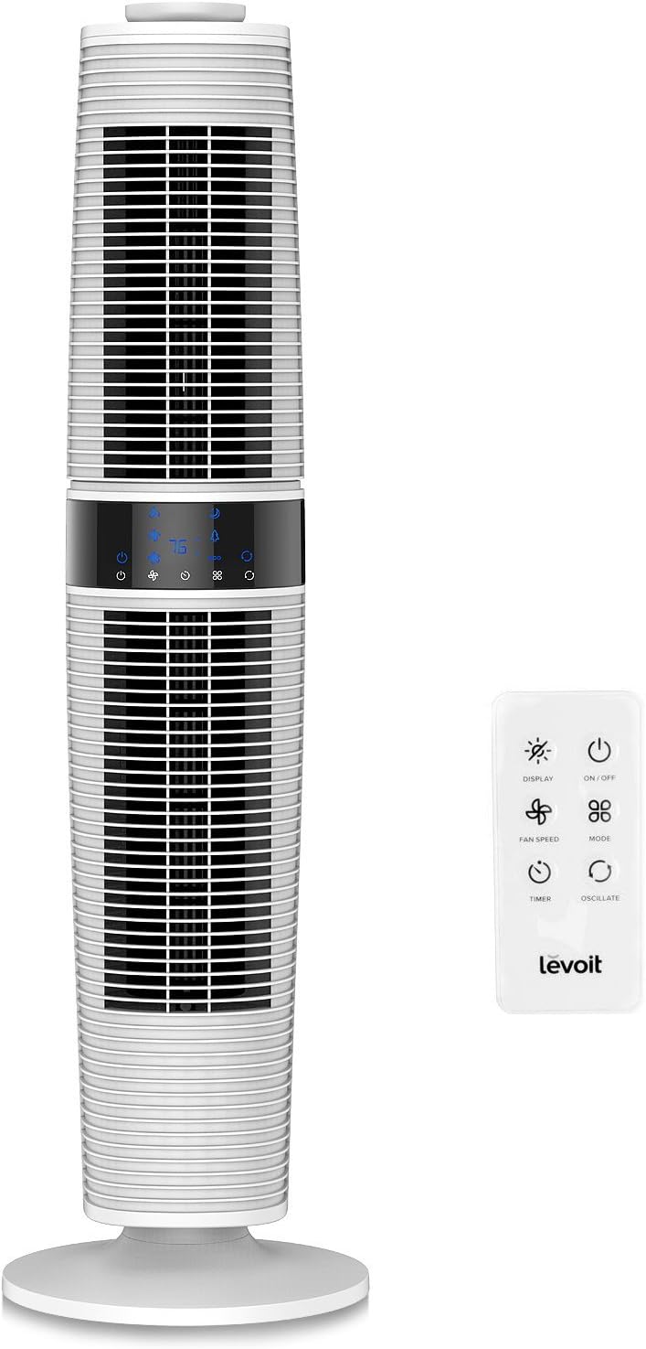 LEVOIT LV373 Tower Fan Oscillating with Remote Control, Standing Floor with 3 Speeds and Modes, 360° Manual Oscillation for Cooling, Automatic Shutoff Timer, Quiet and Energy Saving, 37 Inch, White LEVOIT LV373 Tower Fan Oscillating with Remote Control, Standing Floor with 3 Speeds and Modes, 360° Manual Oscillation for Cooling, Automatic Shutoff Timer, Quiet and Energy Saving, 37 Inch, White