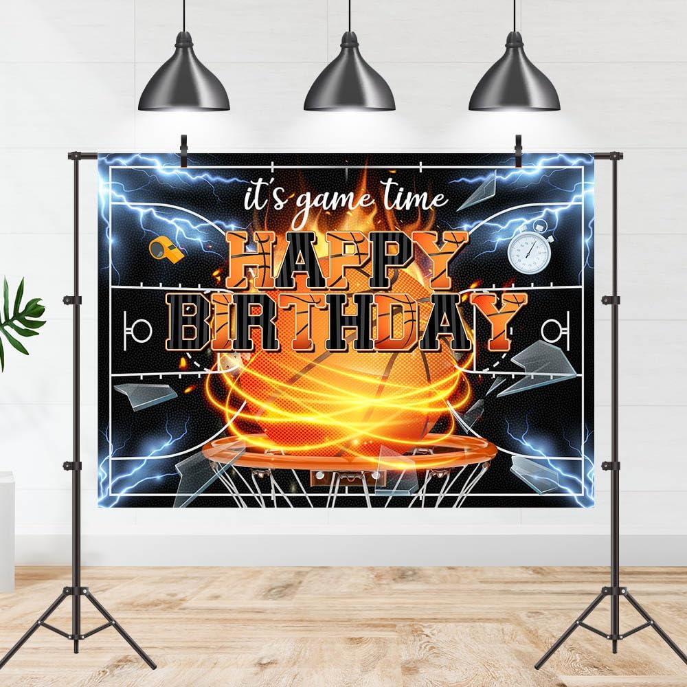 Basketball Birthday Backdrop 7x5ft It's Game Time Bday Photography Background for Boy Sport Theme Happy Birthday Party Decorations Banner Photo Studio Props - Image 2