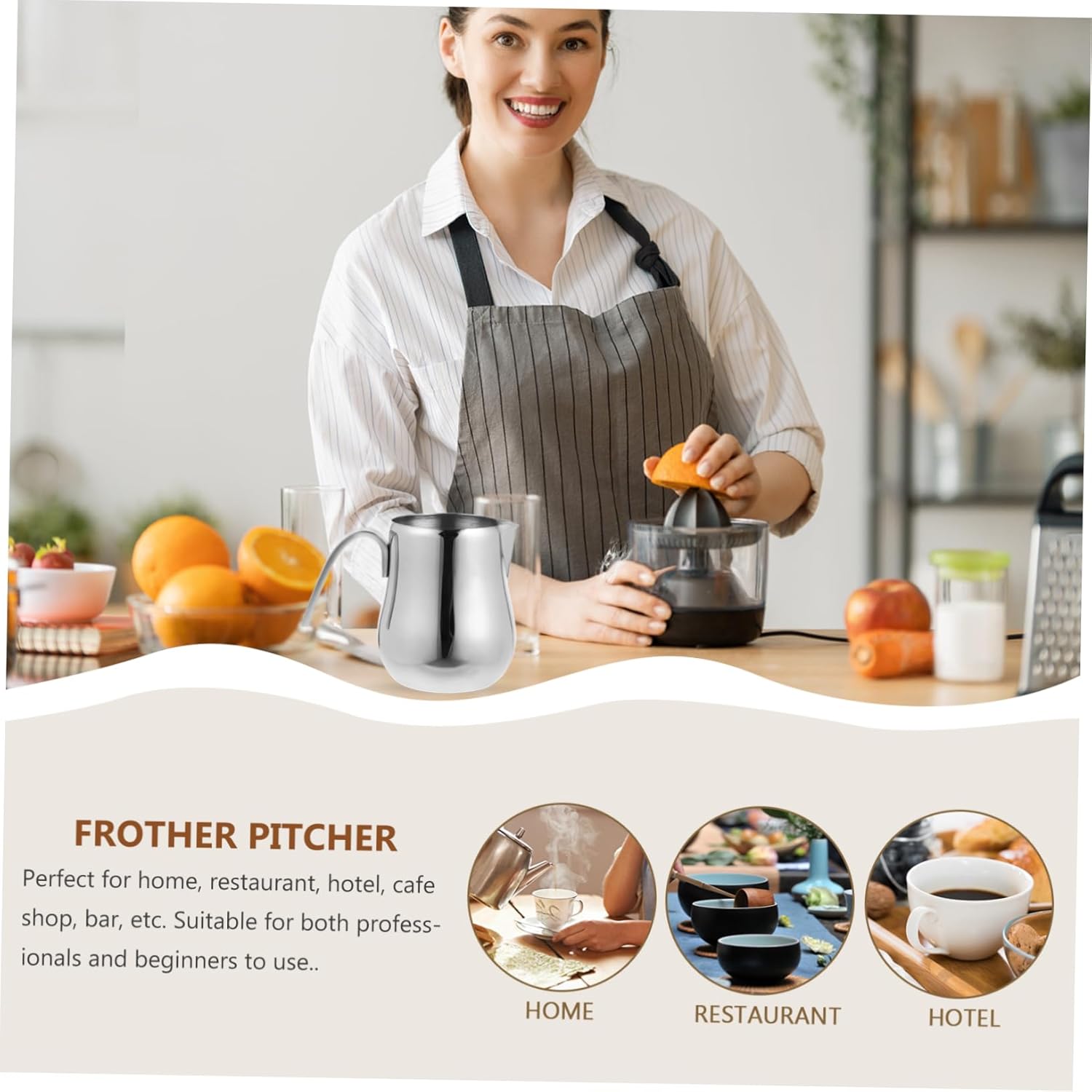 3pcs Stainless Steel Frothing Pitcher Coffee Maker with Ergonomic Handle for Latte Art Easy to Clean Espresso Jug for Home Use