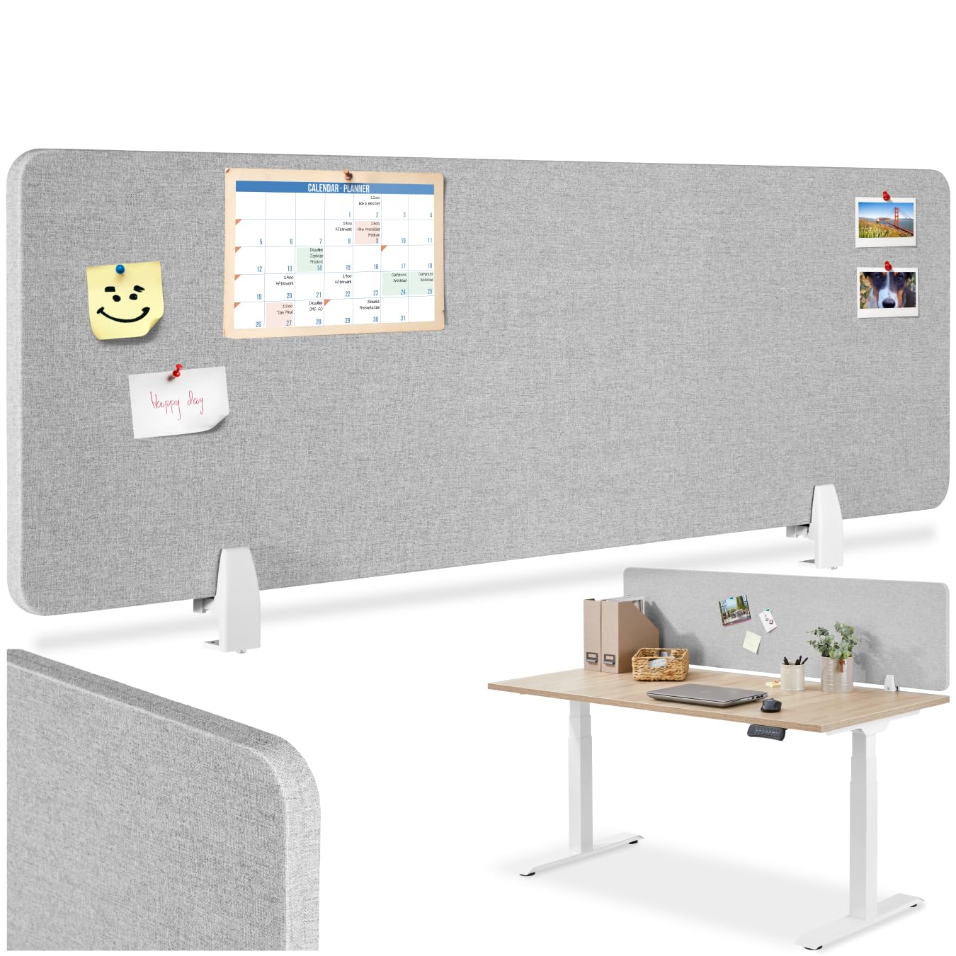tectake® Schreibtisch Trennwand, Akustik Polster, Tischtrennwand, Sichtschutz Schreibtisch, Schallschutz Büro, Schule oder Home Office, Pinnwand, einfache Montage ohne Bohren, 160 x 40 cm - grau
