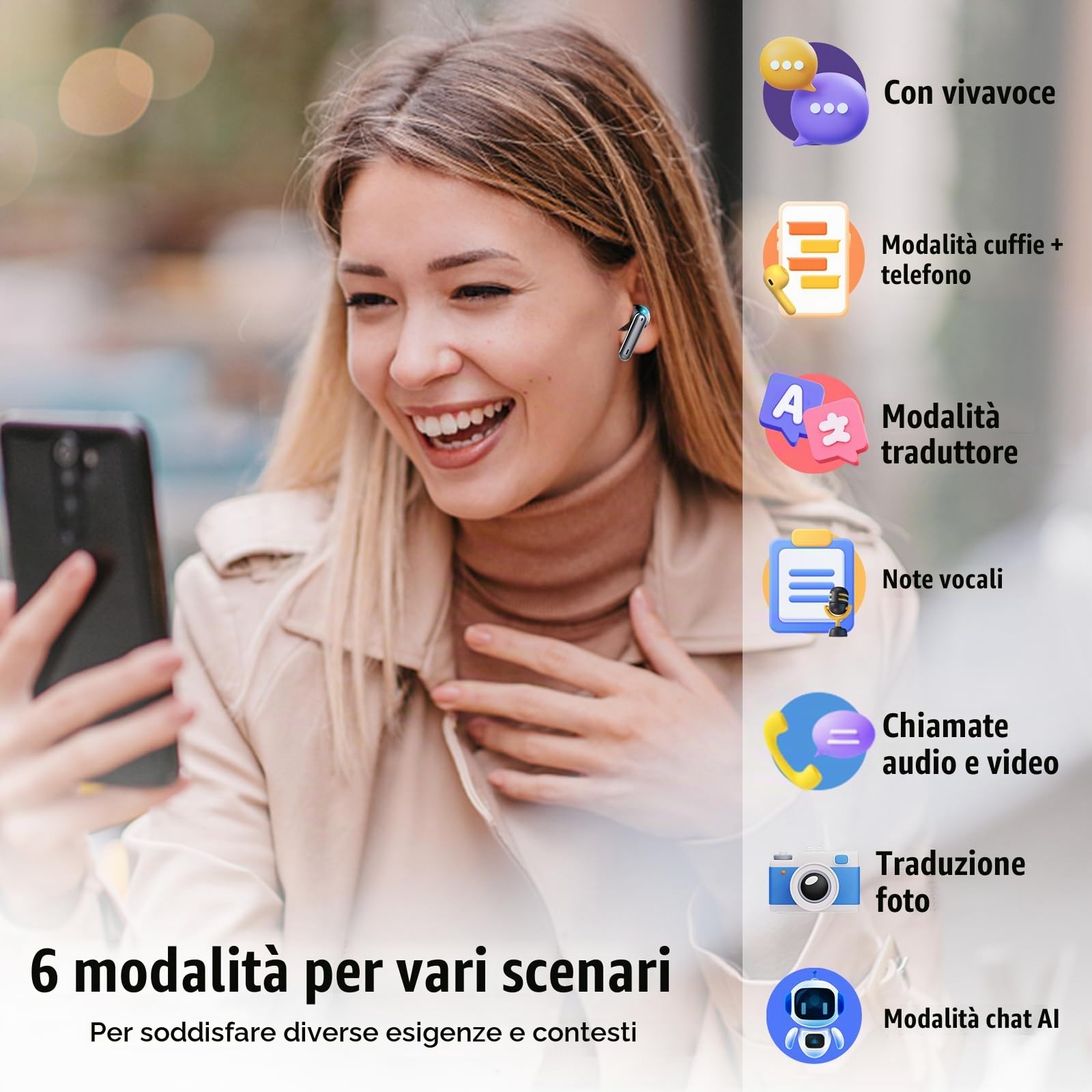Csasan J90 Pro, Auricolari Traduttori Bluetooth 5.3, Nero