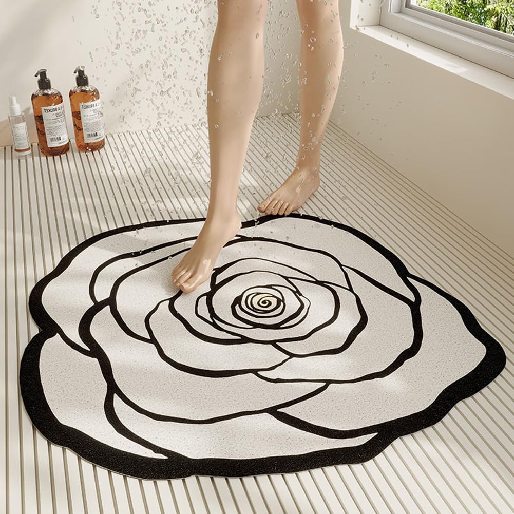 Alfombrilla de ducha extra grande de PVC con forma de flor, antideslizante, antideslizante, suave, con agujeros de drenaje, alfombrilla de masaje lavable para cabina de ducha (rosa, 100 x 100 cm)