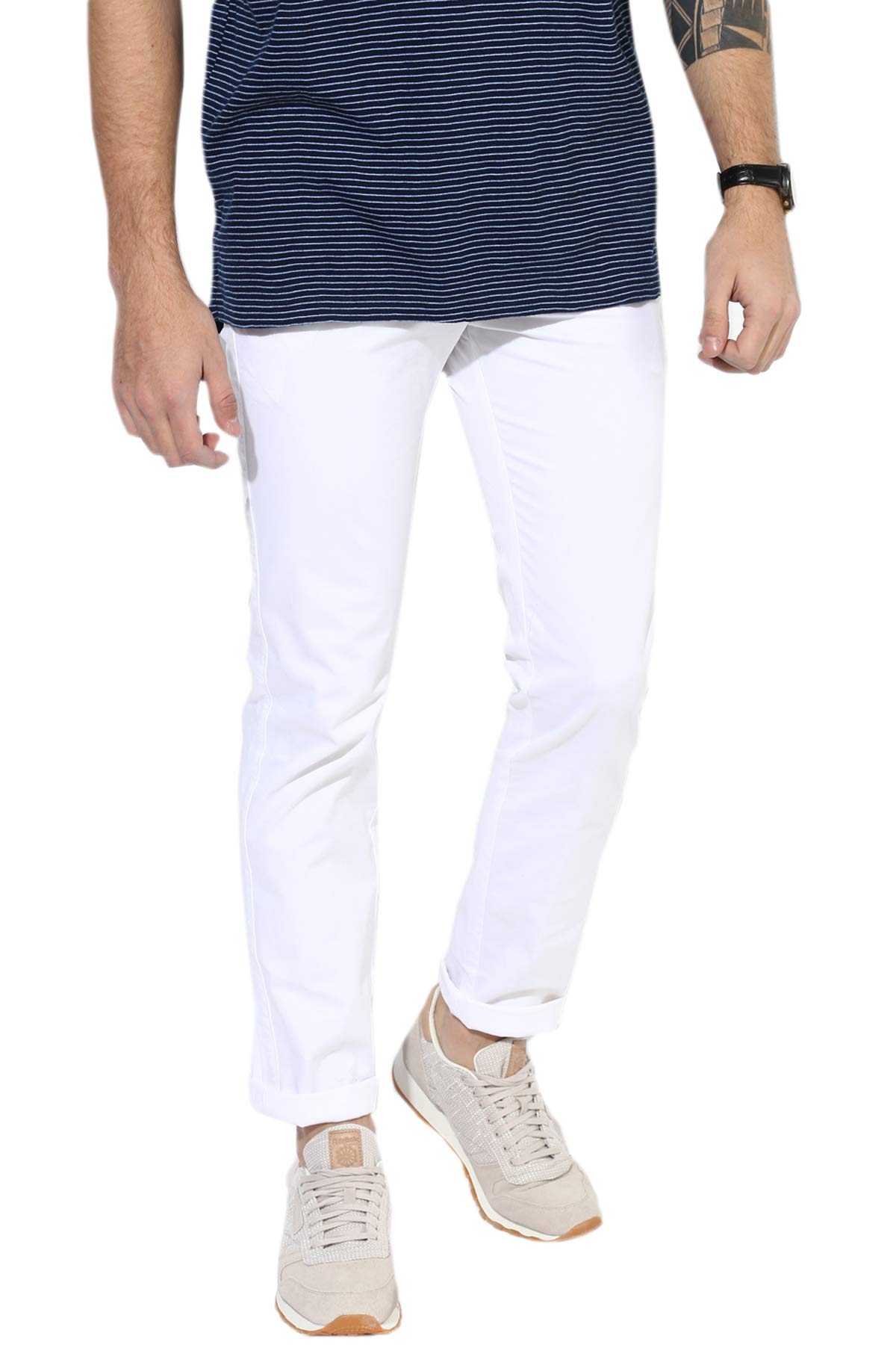 halogen Mens Strechable Simple Skinny Fit White Cotton Chinos-picture-44