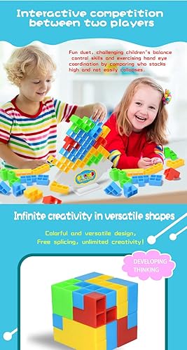 Miniatura 3 de CuberSpeed Juego de torre Tetra para niños y adultos, juego de bloques de construcción de equipo (torre 32 piezas)