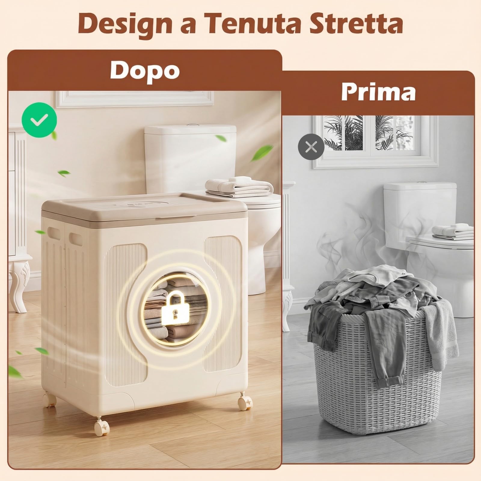 COSTWAY 45 L Scatola di Stoccaggio con Coperchio e Ruote, Contenitore per Bucato con Finestra Trasparente per Vestiti, Organizer Portatile in Plastica per Casa, Palestra e Camera da Letto (Grigio)