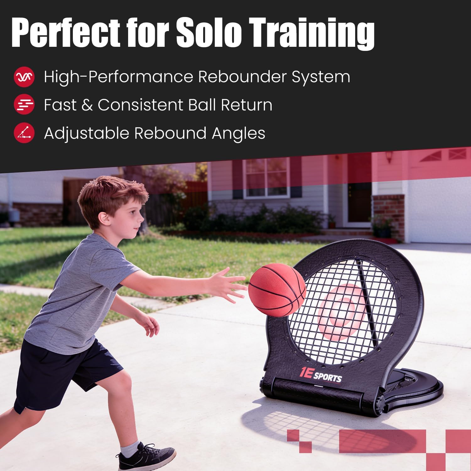 IE Sports Basketball Hoop and Rebounder System Combo, 8-10ft Height Adjustable Portable Basketball Goal for Backyard, Heavy-Duty Steel Training Equipment for Solo Practice & Team Play