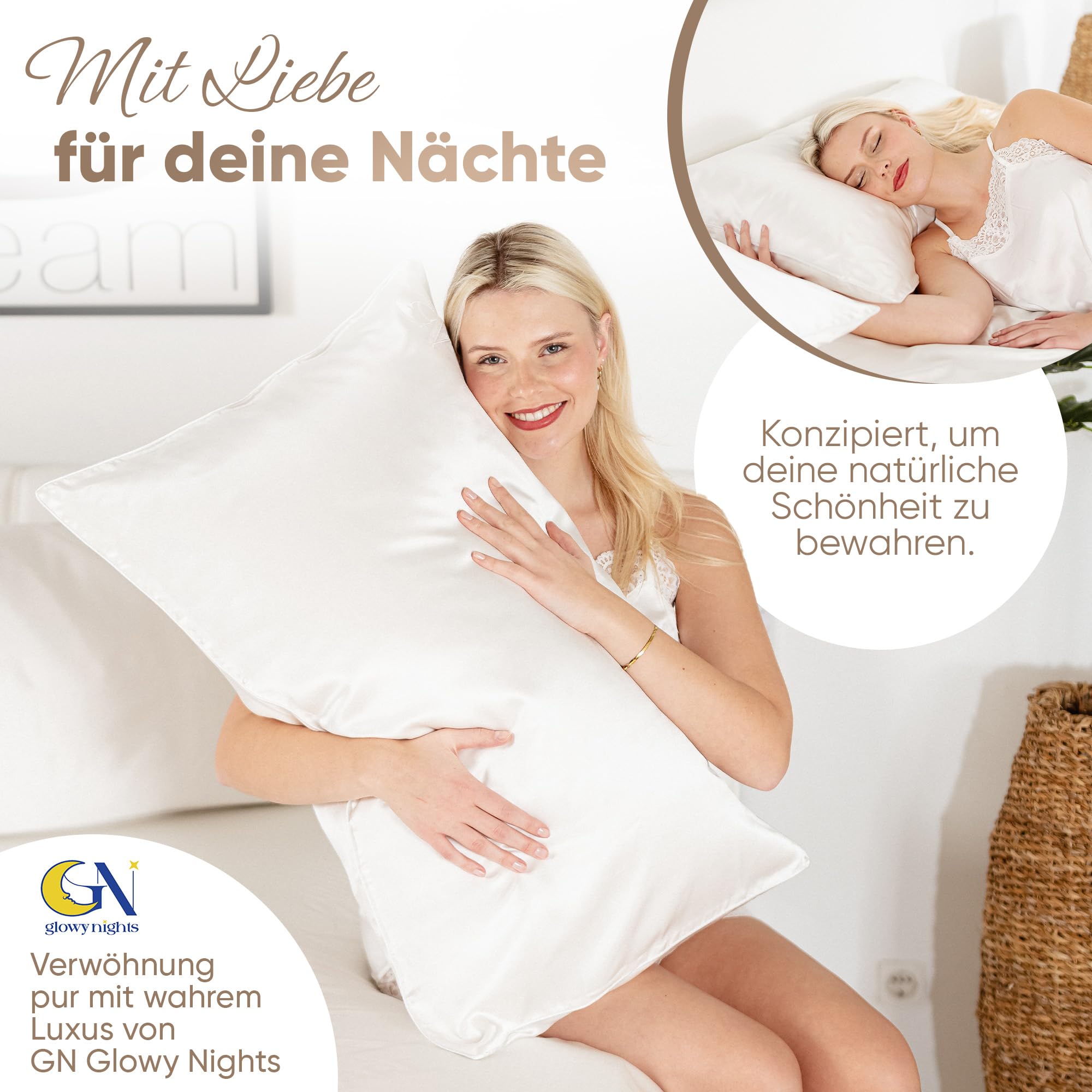Seidenkissenbezug 40x80 100% Seide für Haut und Haar | Höchste Klasse 6A, 22 Momme | Von Dermatologen Zertifiziert | Seidenkissen | Silk Pillowcase 40x80 (Elfenbeinweiß – gleichfarbiger Rand)