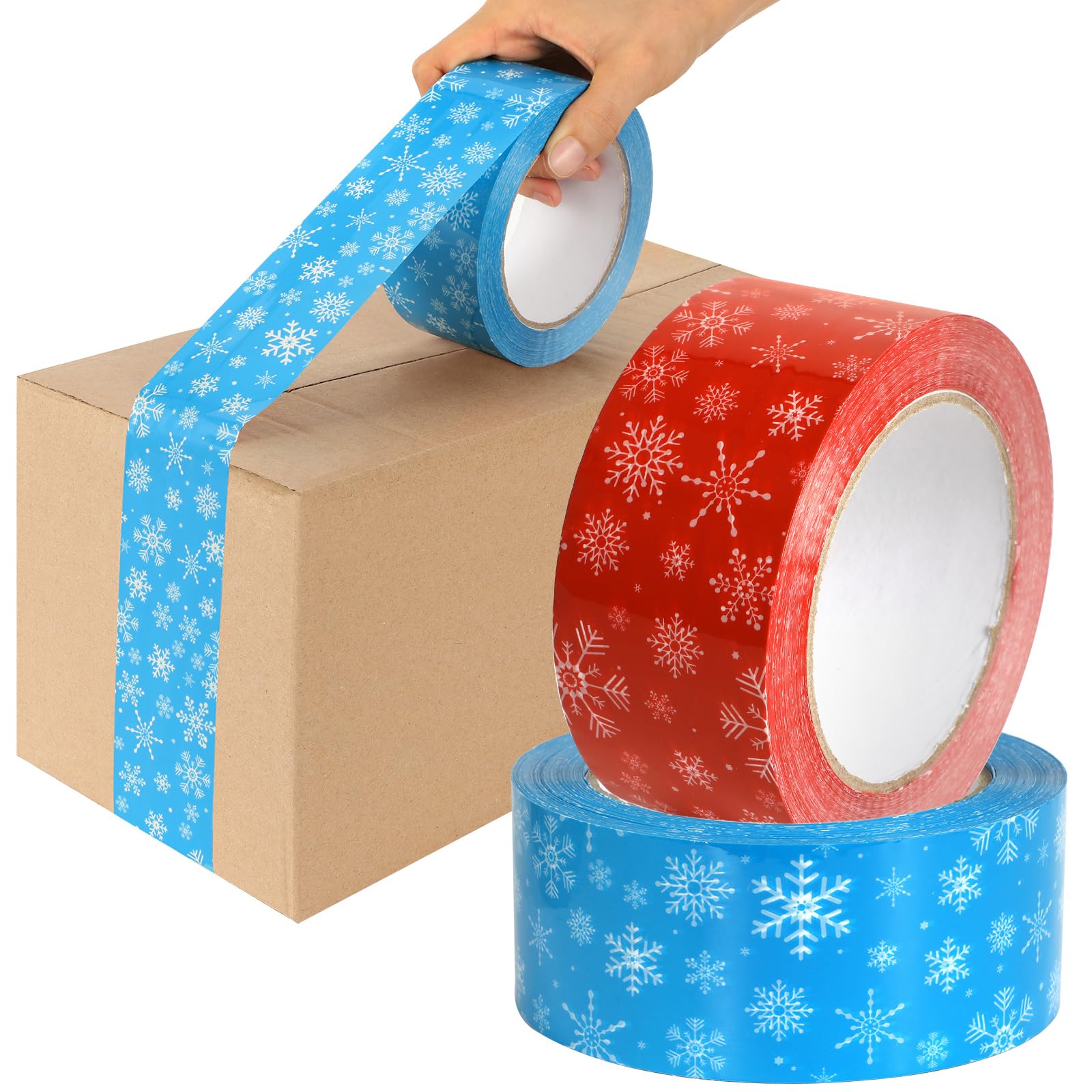 gisgfim 2 Roll Christmas Packing Tape Red Blue Winter Snowflakes Printed Decorative Packing Tape Xmas Gift Wrapping Package Tape Waterproof for Winter