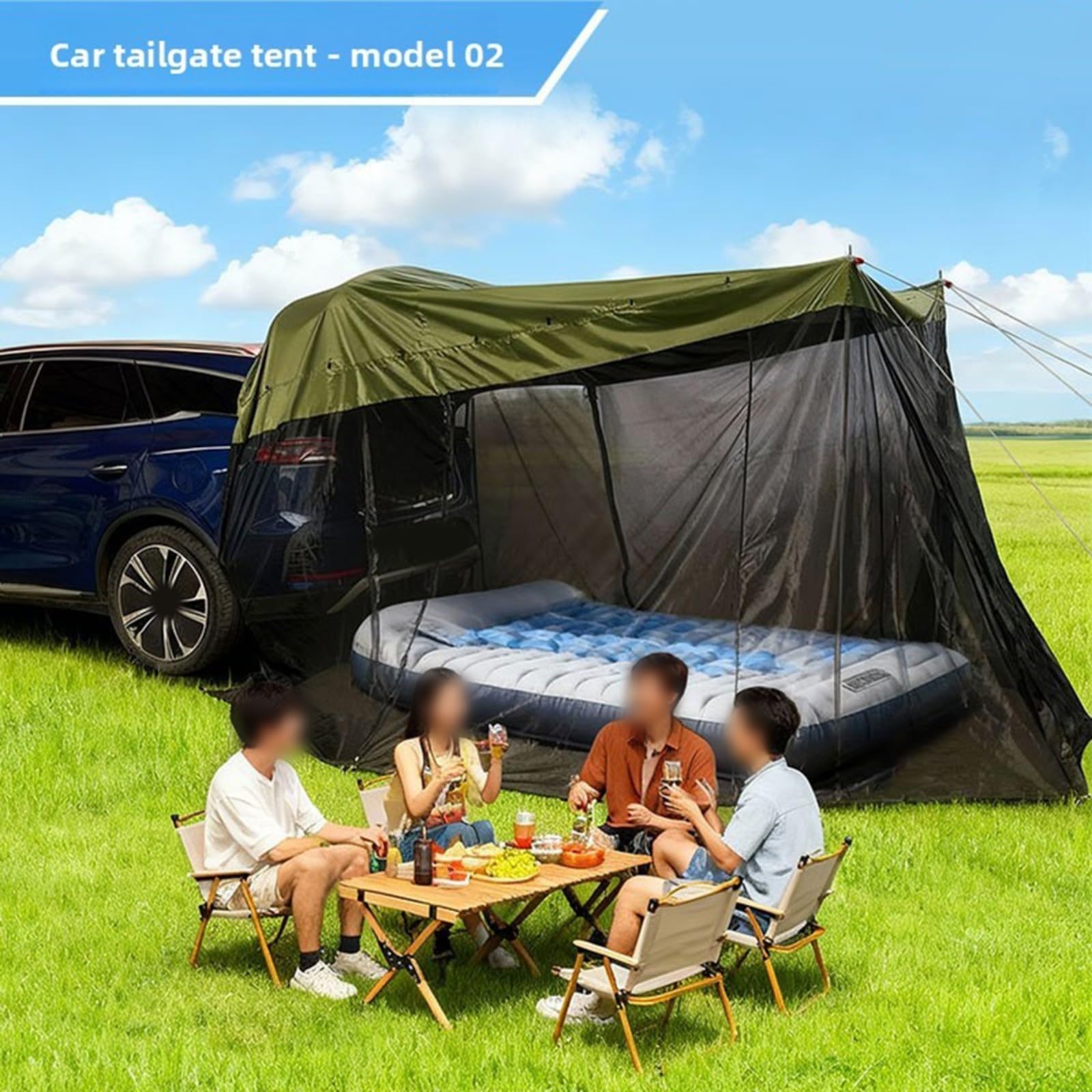 Tente arrière de voiture, pour SUV, camion, Jeep, van : grand auvent de camping avec maille pour fenêtres, étanche 3000 mm, installation rapide, convient pour 3 à 4 personnes, noir