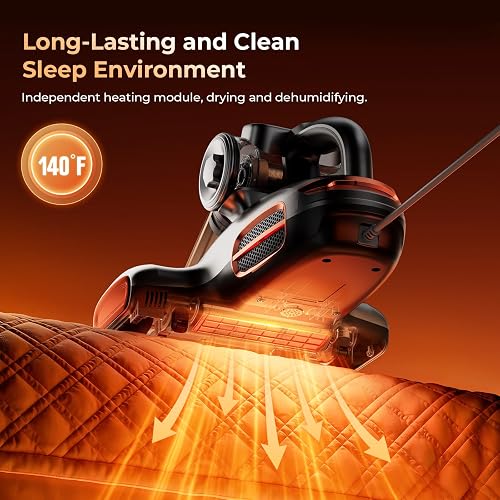 JIGOO T600 Aspiratore per Materassi con luce UV e Vibrazione, 700W 15kpa Battimaterasso Antiacaro, Rimuove il 99,9%, Indicatore LED, 60 ℃ 5s, Riscaldamento Rapido, 72 dB Design Silenzioso - 5