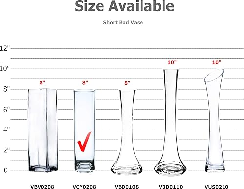 Miniatura 3 de WGV - Jarrón cilíndrico, ancho de 2 pulgadas, altura 8 pulgadas, transparente, delgado, estándar, para decoración de bodas, fiestas, eventos, hogar,