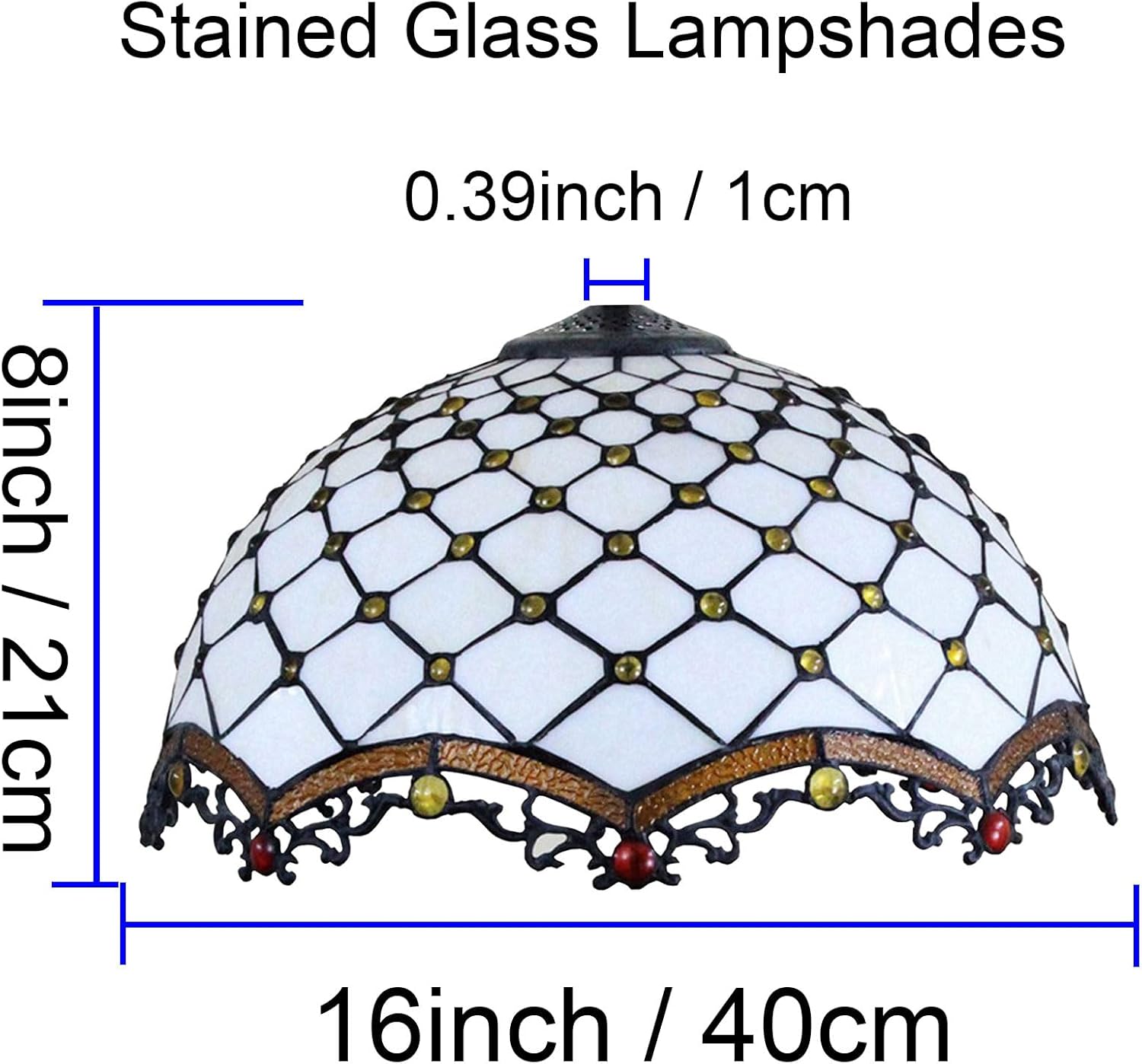 Tiffany Lamp Shade 16" Wide Accessories Replacement Only White Stained Glass Lampshades Vintage Yellow Crystal Glass Beads Light Cover for Table Lamp Floor Lamp Pendant Light Ceiling Fixture
