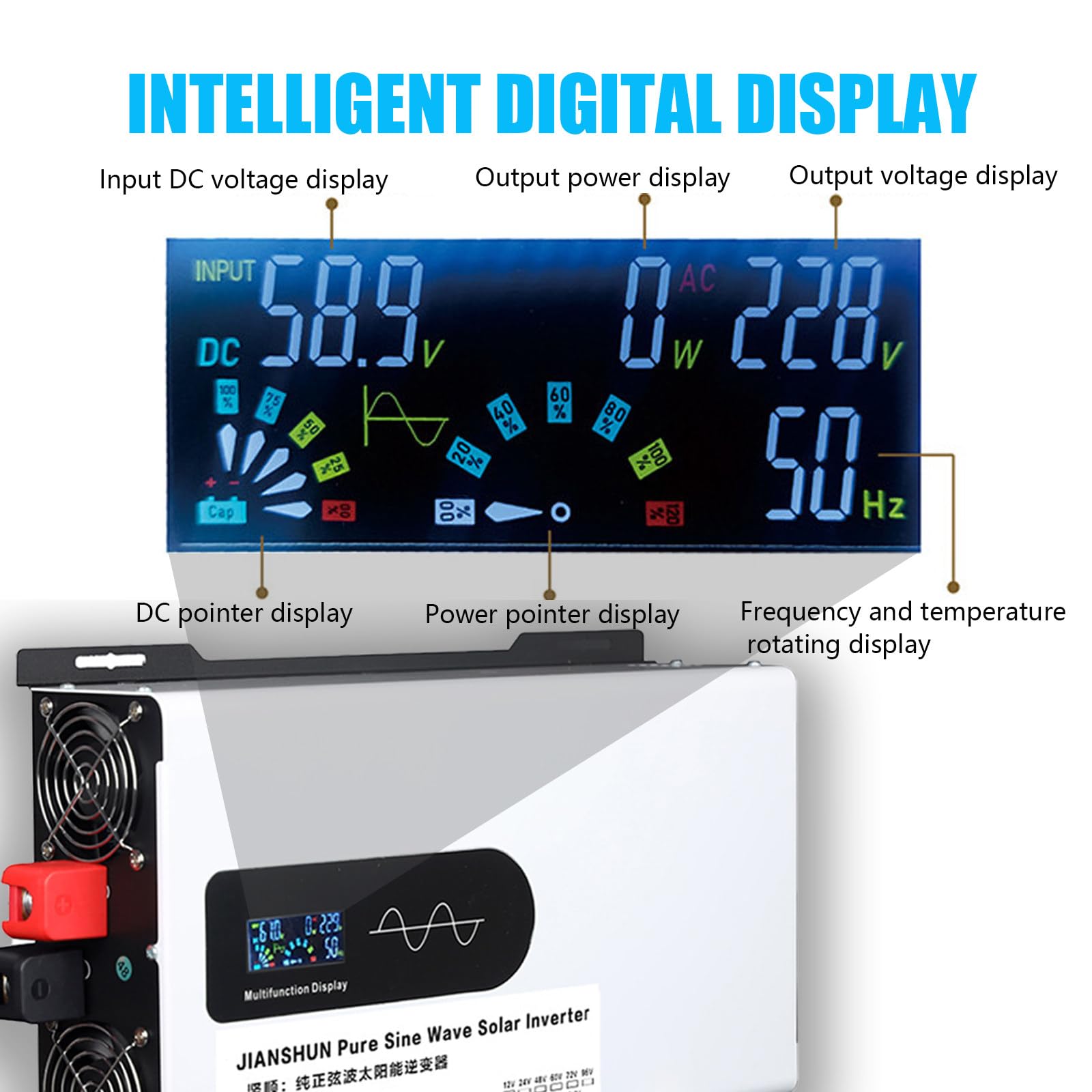 Inverter Solare Ibrido da 5000 W, Convertitore da CC 12/24/48 V a Ca 110 V/220 V con Uscita a Onda Sinusoidale Pura, Inverter in Parallelo, per Accumulo di Energia Domestico 48V