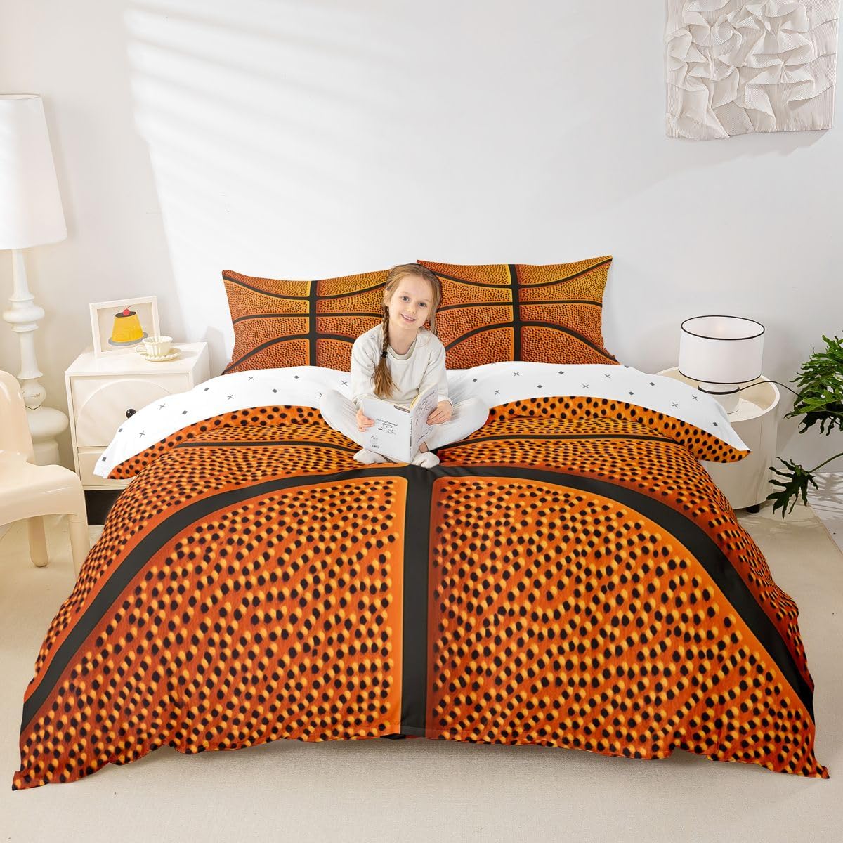Feelyou Basketball Duvet Cover Set for Kids Boys Teens Orange Basketball Printed Comforter Cover Sports Basketball Bedding Set 1 Duvet Cover & 2 Pillowcases image 4