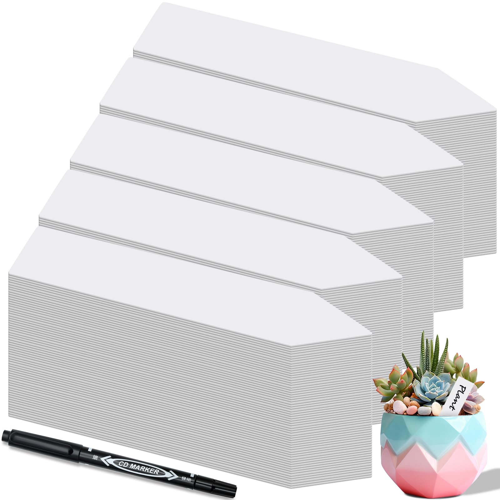 300 Stück Pflanzenschilder | 300x Weiß Mit Marker | aus Premium Kunststoff, Pflanzenstecker zum Beschriften wetterfest, Stecketiketten Pflanzen Für Gemüse, Kräuter, blumen