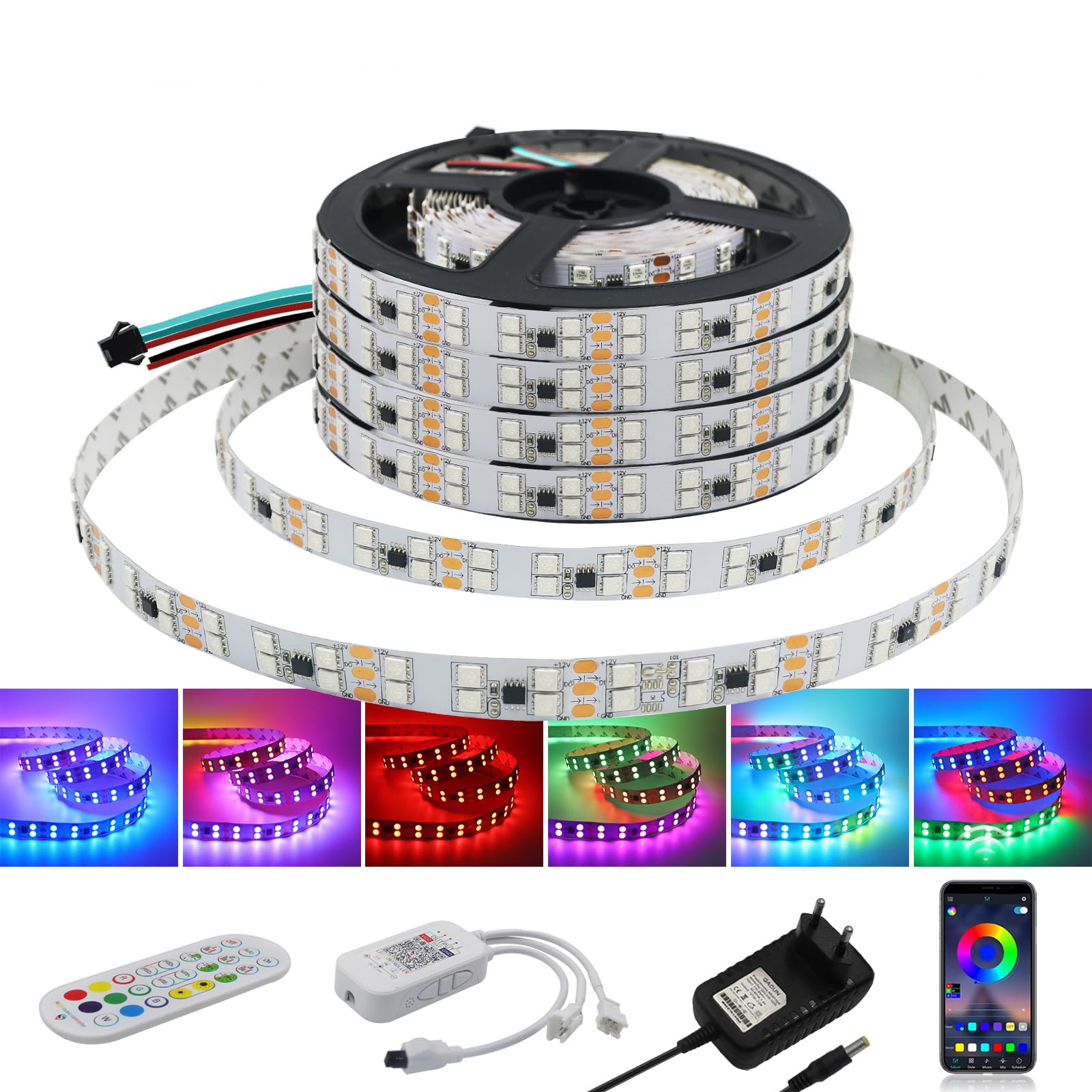 KISUFU 12V WS2811 Tira de luz LED, 5050 RGB 120 LEDs/m Flexible Tiras de Luces LED con Música Bluetooth 24 teclas Controlador para Decoración Bar, Fiesta, TV, Dormitorio.