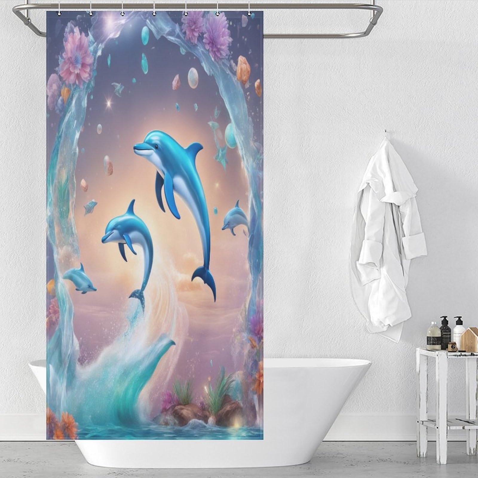 Rideau de douche dauphin 92x183 cm en tissu polyester imperméable