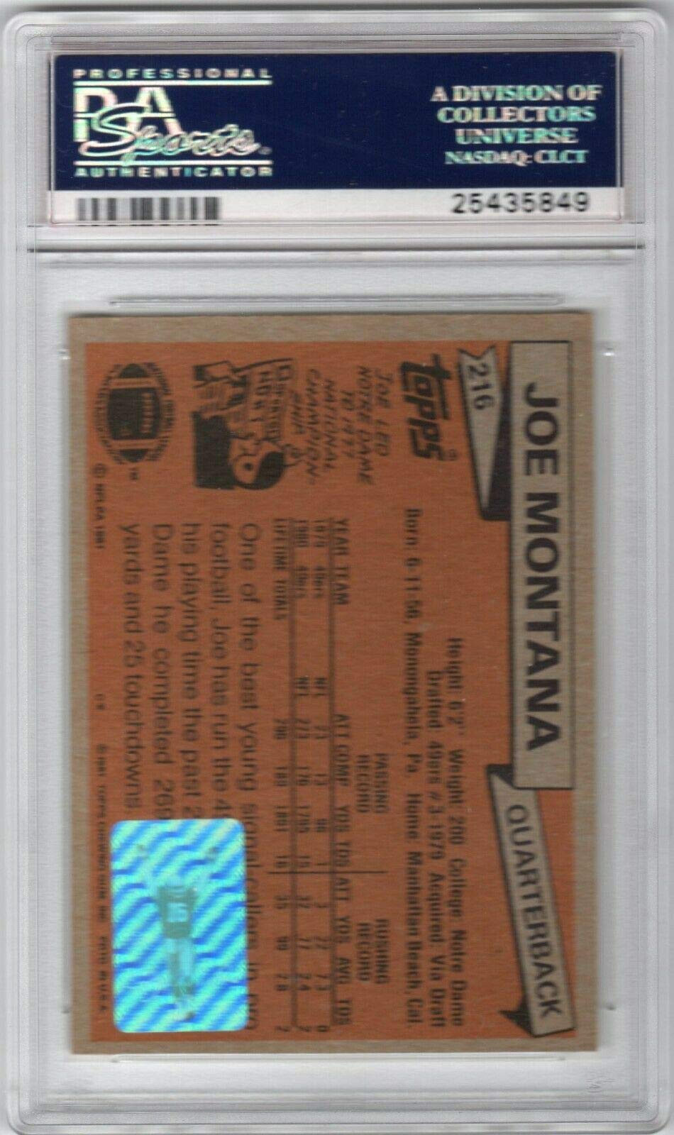 Amazon.com: Joe Montana Signed HOF 2000 Topps 1981 ROOKIE Card 216  Autograph PSA/DNA Auto Graded Perfect 10 San Francisco 49ers : Sports &  Outdoors
