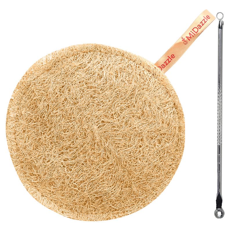 Image of Midazzle Stainless Steel Blackhead Remover With Natural Body Scrubber, Organic Loofah (Round) - Set of 2