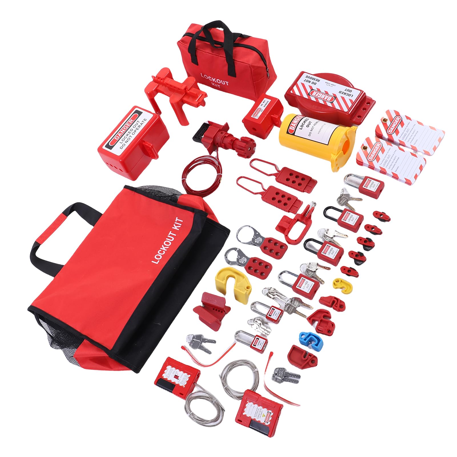 FILFEEL Kit de Etiquetado y Bloqueo Eléctrico – Juego de Bloqueo de Disyuntor Industrial con 12 Cerraduras, 20 y Bridas, Cerrojos con Orificios Múltiples, Cerraduras de Válvulas Enchufes – Kit LOTO