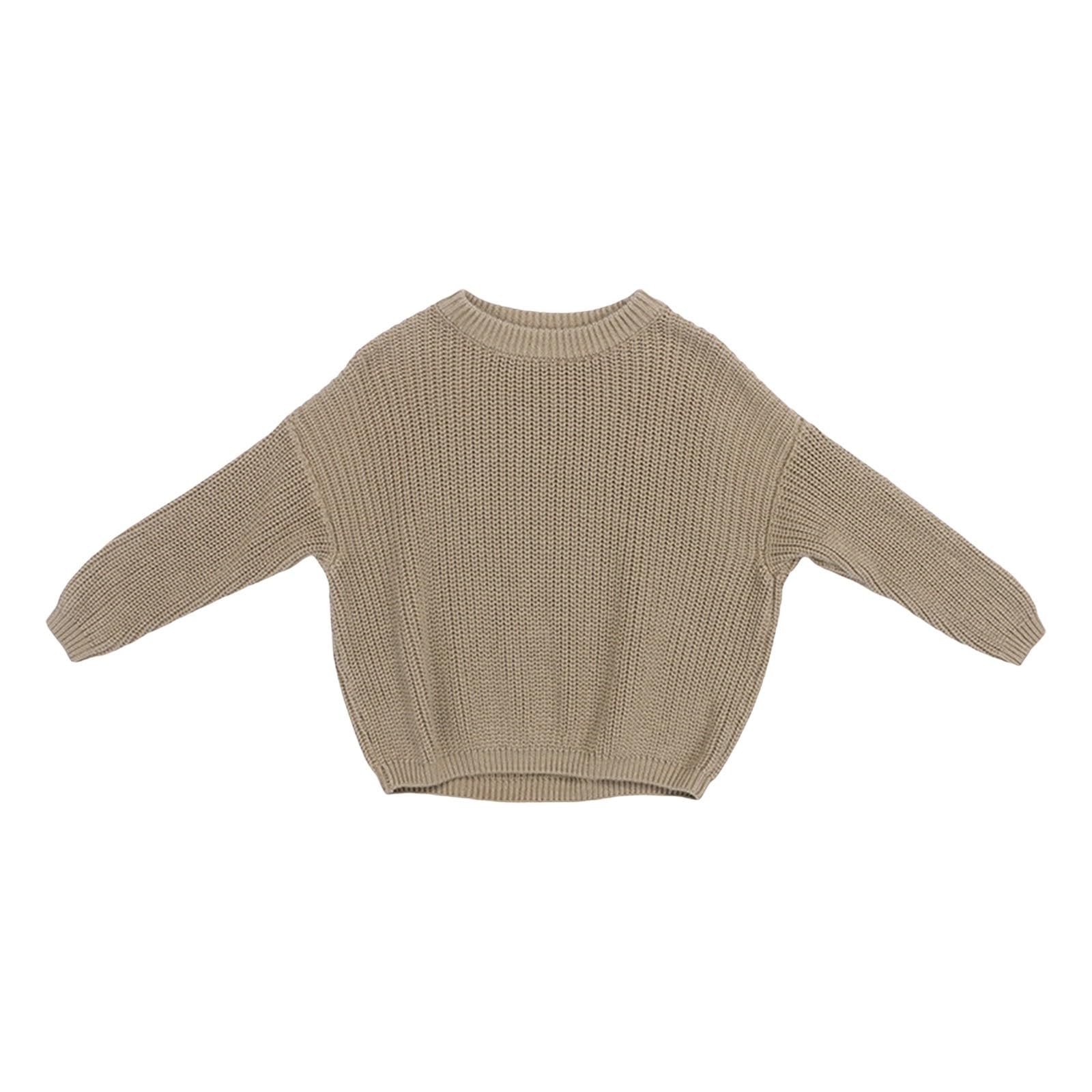 RNTOP Toddler Baby Boys Girls Knitted Sweater Solid Color Pullover Long Sleeve Warm Sweatshirt (Khaki, 4-5 Years)