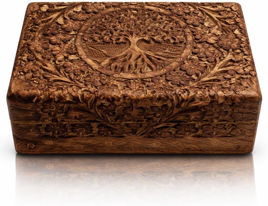 Handmade Wooden Jewelry & Keepsake Box, Decorative Storage Box, 8 x 5 Inch