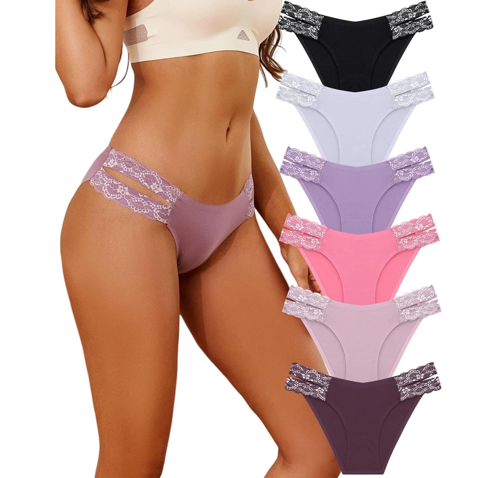 Pack de 6 Bragas sin Costuras para Mujer, Ropa Interior de Escote Alto, Braguitas para Mujer, Multipack