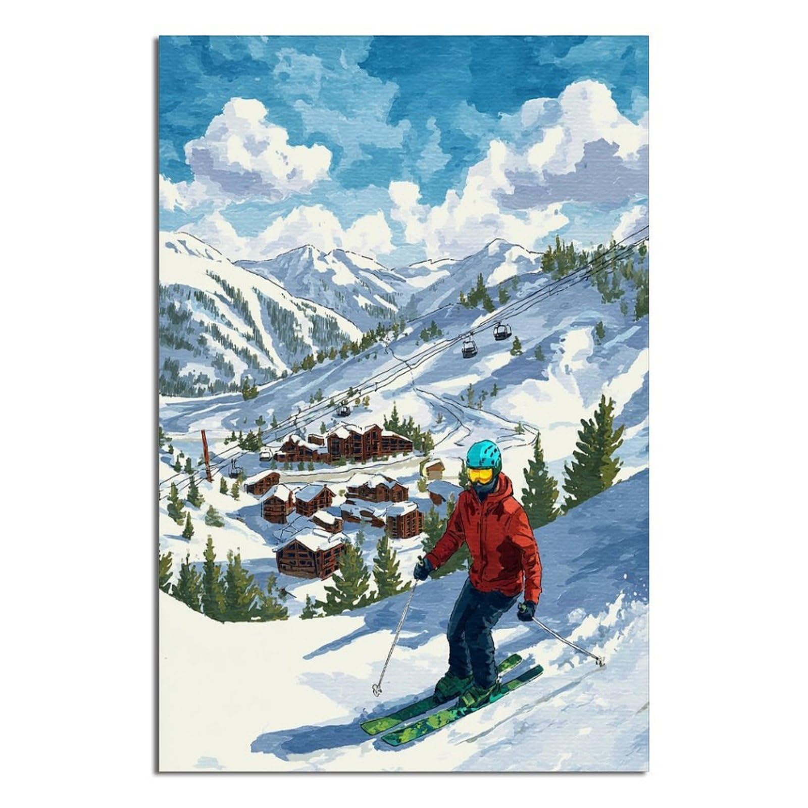 Meribel France Ski Posters 24x36inch(60x90cm) Vintage Watercolor Canvas Art