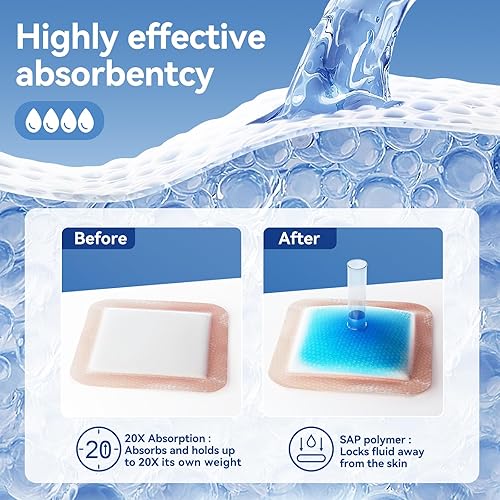 Miniatura 2 de Apósito de Silicona Súper Absorbente para Heridas-4"× 4" Vendajes Autoadhesivos para el Cuidado de Heridas, Elegible para FSA HSA, Almohadillas