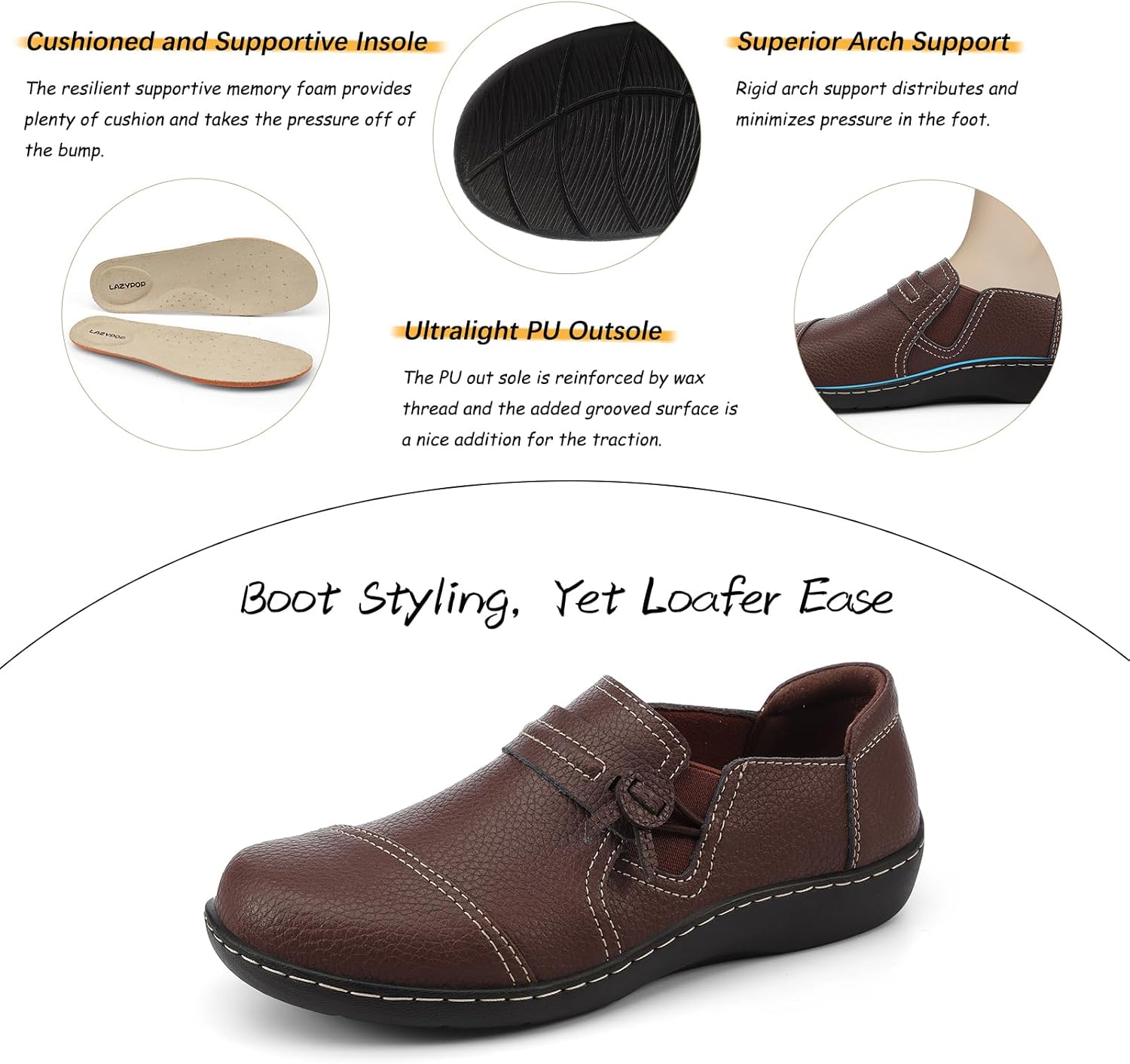 LAZYPOP Women's Classic Comfort Leather Loafers Cute Slip-Ons Casual Dress Shoes Lightweight Walking Flats Everyday Work Shoes - Image 7