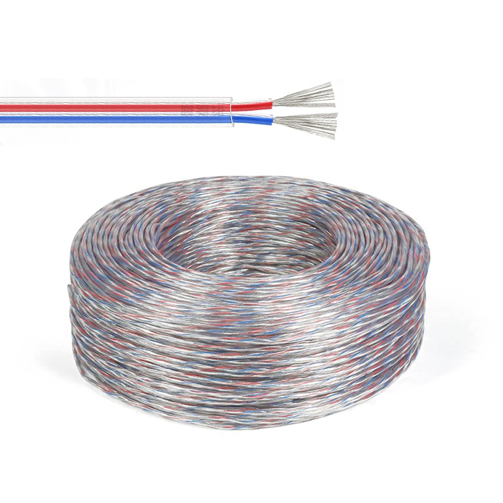 Cavo Elettrico 300V/80°C, Rame Stagnato Privo Di Ossigeno, Guaina PVC Trasparente, Flessibile 2C, Varie Misure AWG, Per LED, Robotica, Sensori Ed Elettrodomestici(100FT,18AWG)