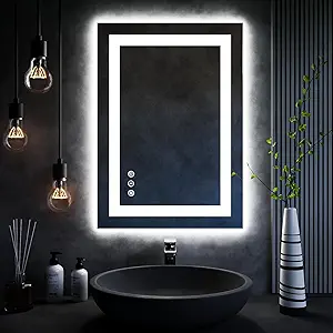 ISKM 28''L x 20''W LED Mirror for Bathroom Lighted Vanity Mirror for Wall Front Lights + Backlit LED Bathroom Mirror Anti-Fog Tempered Glass ETL Listed