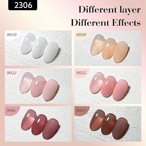 Miniatura 2 de CANNI Juego de esmaltes de uñas de gel sin hema, de 0.3 fl oz, 6 unidades, color blanco lechoso neutro, transparente, color blanco lechoso, kit de