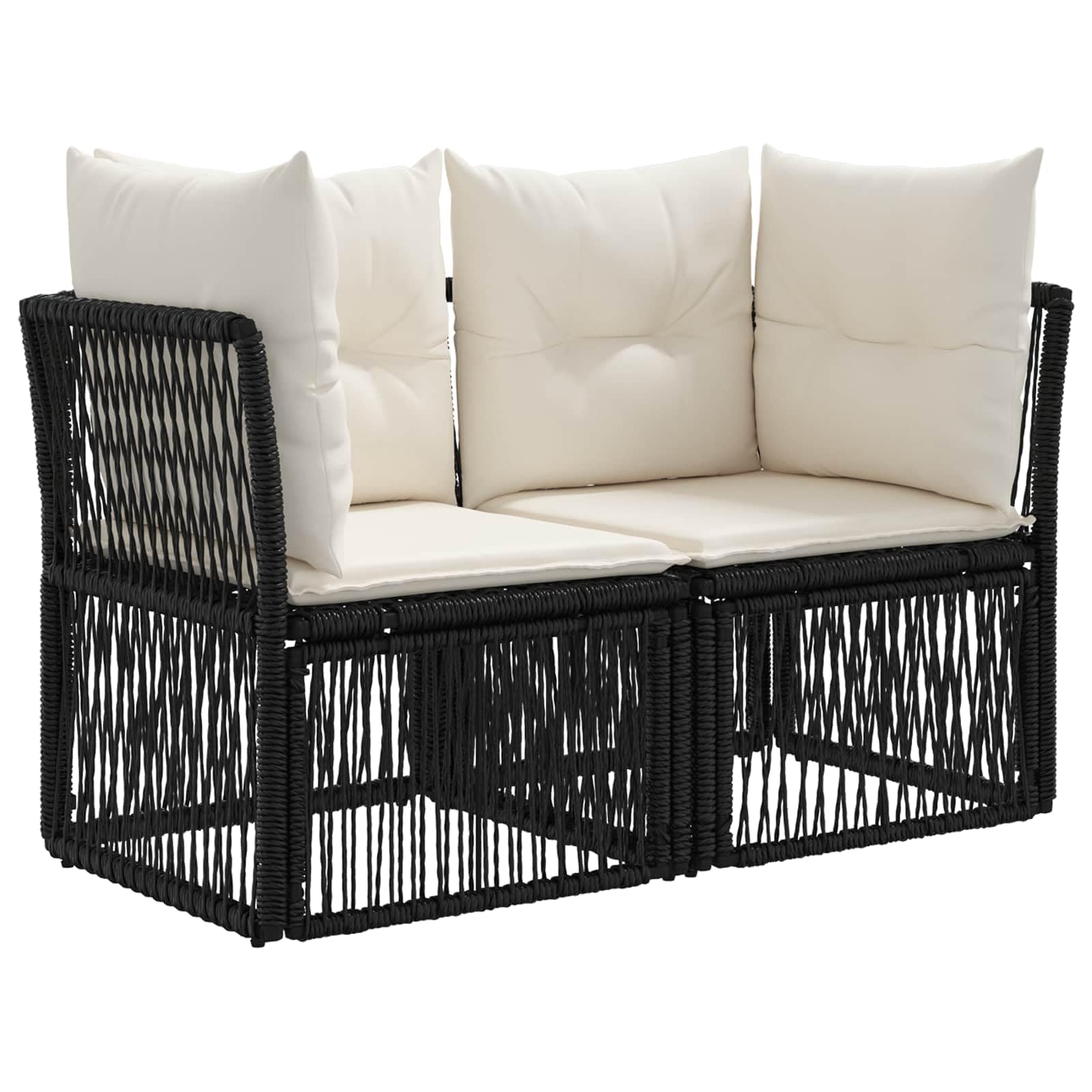 Set di 9 divani da giardino in polyrattan, colore nero | Salotto angolare modulare per giardino e terrazza con robusto telaio in acciaio e comodi cuscini per un massimo di 9 persone.