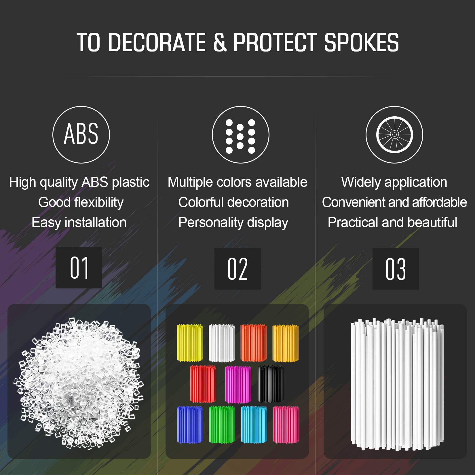 Spoke Covers Spoke Skins,PSLER 72pcs Wheel Rim Trim Wrap Reusable Protector Covers for Wheelchair Mountain Motorbike - White Spoke Covers — view 3
