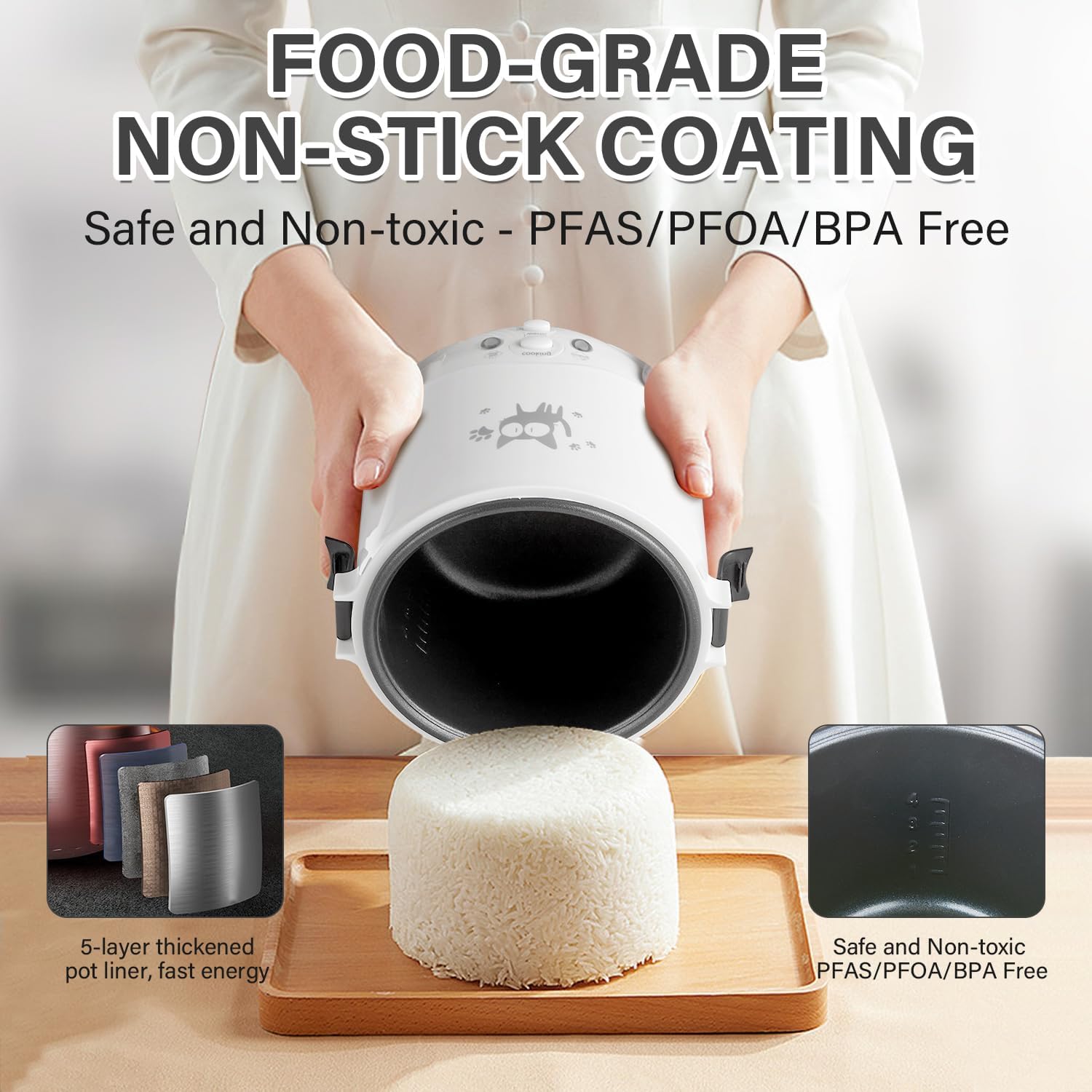 OSBA Mini Rice Cooker, 1L Small Rice Cooker 2 Cup-uncooked Travel Rice Maker 12V for Car with Steamer, Auto Keep Warm Suitable For 1-2 People, White