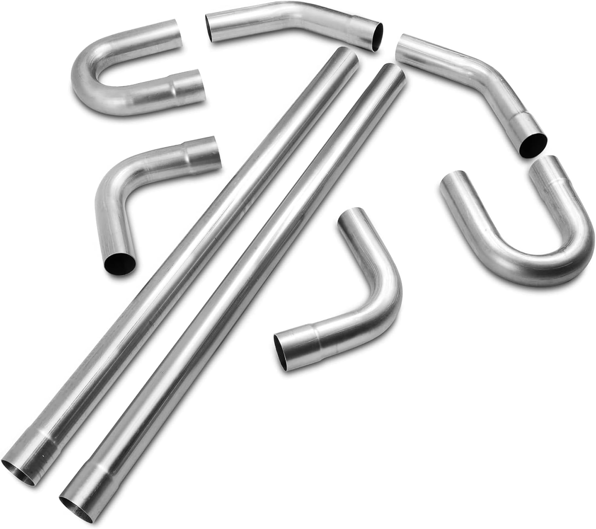 JY PERFORMANCE 2.5 Inch Universal T304 Stainless Steel Exhaust Pipe Tubing Kit Custom Straight U Bend 45 & 90 Degree Mandrel 8PCS