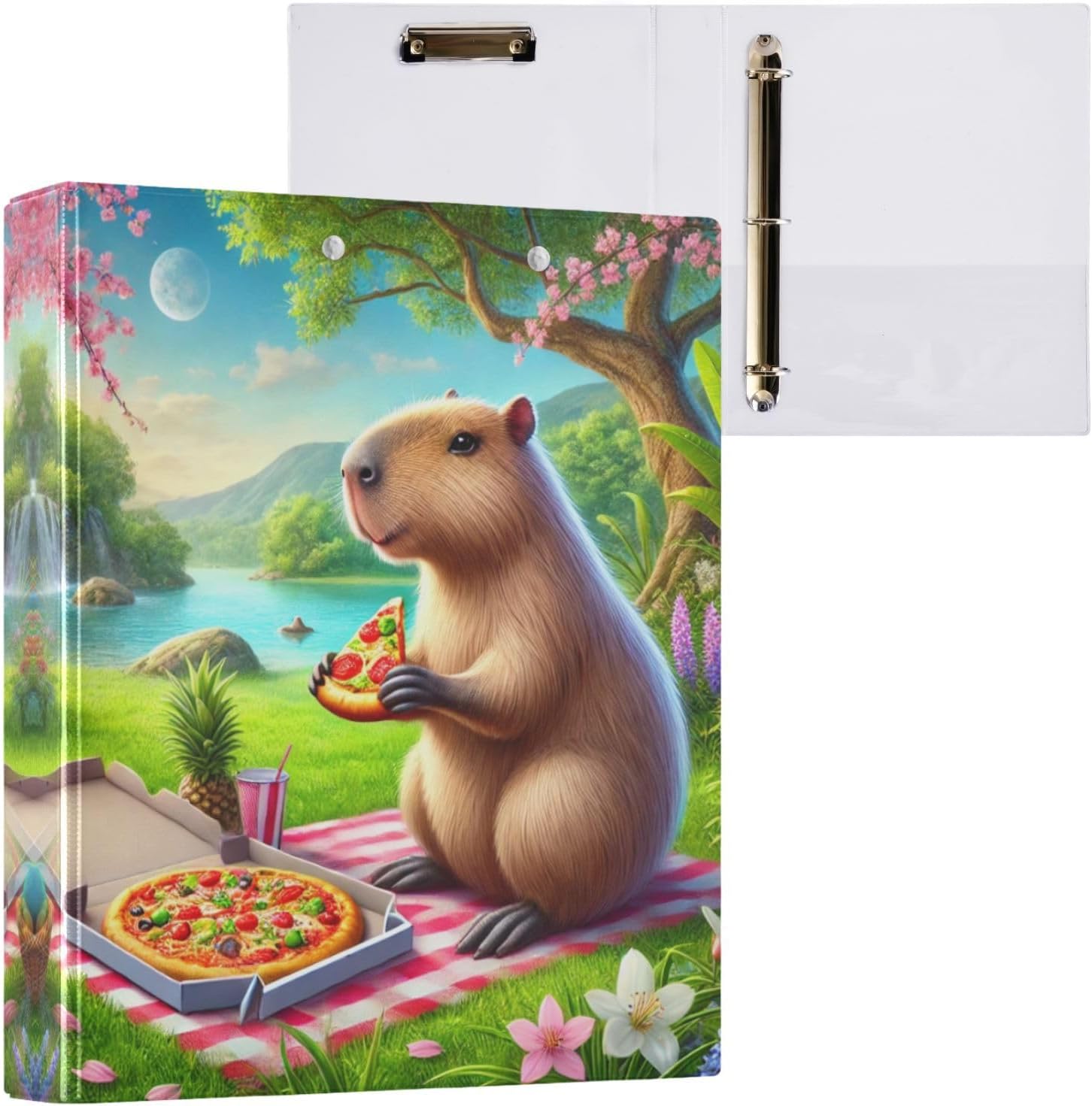 Cute Floral Bunnies Easter Print 3 Ring Binder 1.5 Inch Binders 3 Ring with Clipboard & 3 Pockets Three Ring Binder Organizer Letter Size for Girls School Supplies 1 Pack