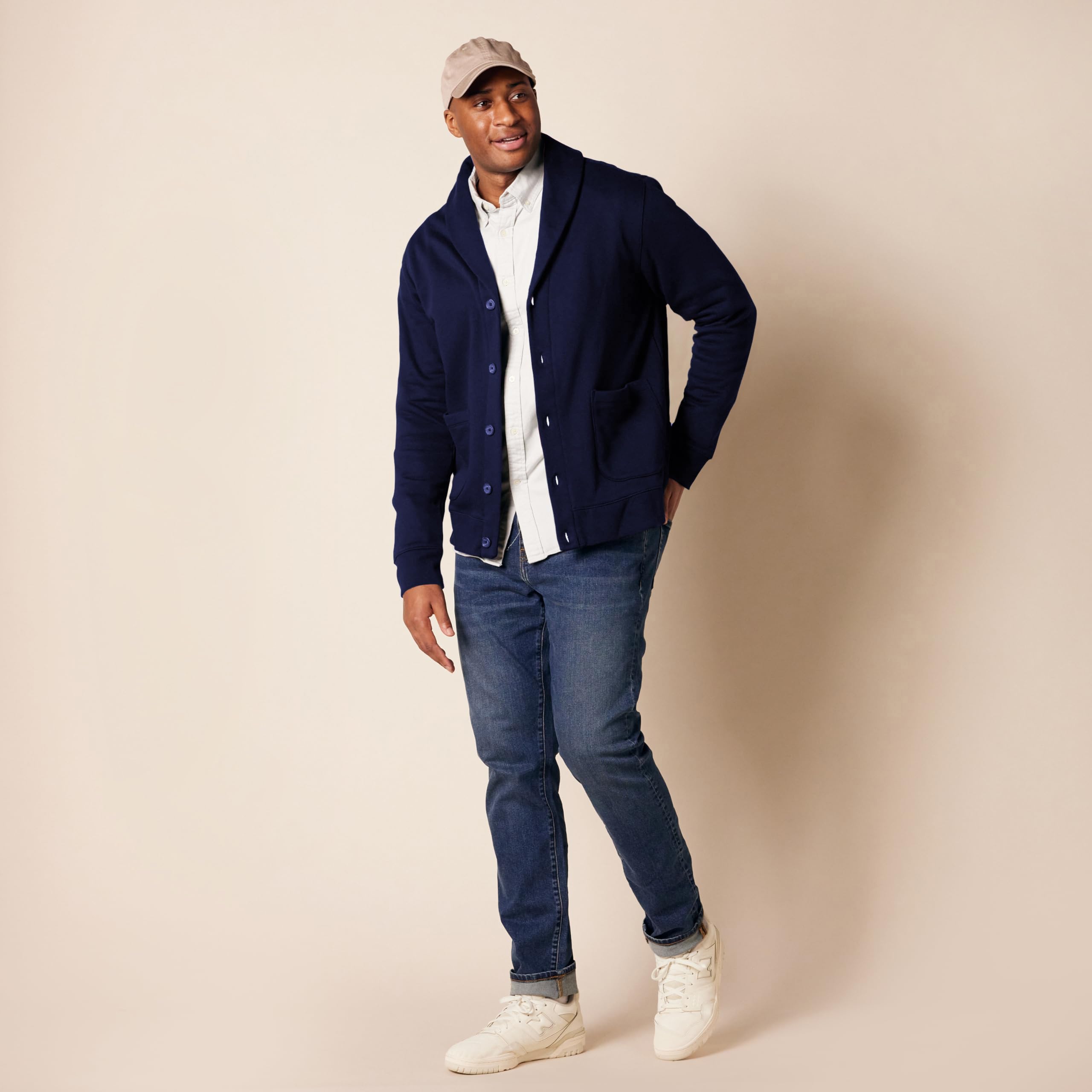 Amazon Essentials Homme Cardigan à Manches Longues et Col Châle, en Molleton