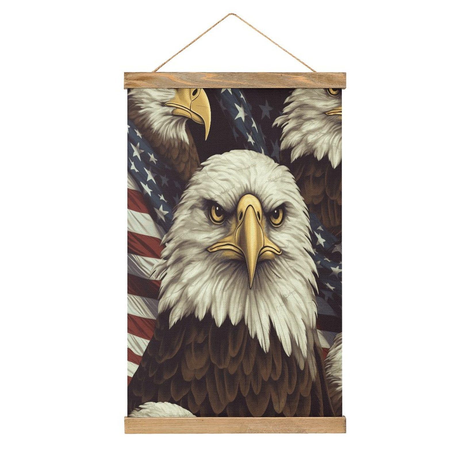 VstaDank Bald Eagle Hanging Poster with Wooden Frame Modern Linen Hanging Painting Retro Style Wall Decor Art Painting for Living Room,Bedroom Decor Poster Frame 20.4x13.1inch