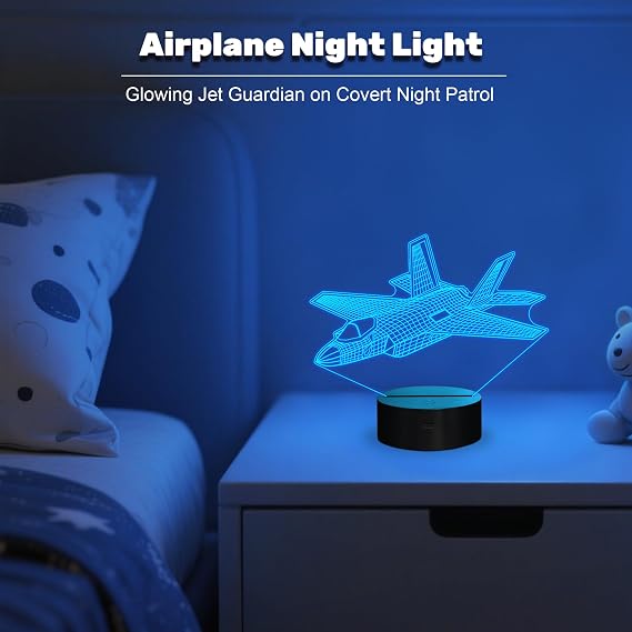Fighter Jet Night Light, Airplane Jet Gifts ,War Thunder 3D Illusion Lamp with with Remote Control 3D PLane Illusion Lamp for Room Decor, Gifts for Birthday Xmax Entry Graduation for Men Boy Kids [Energy Class G]