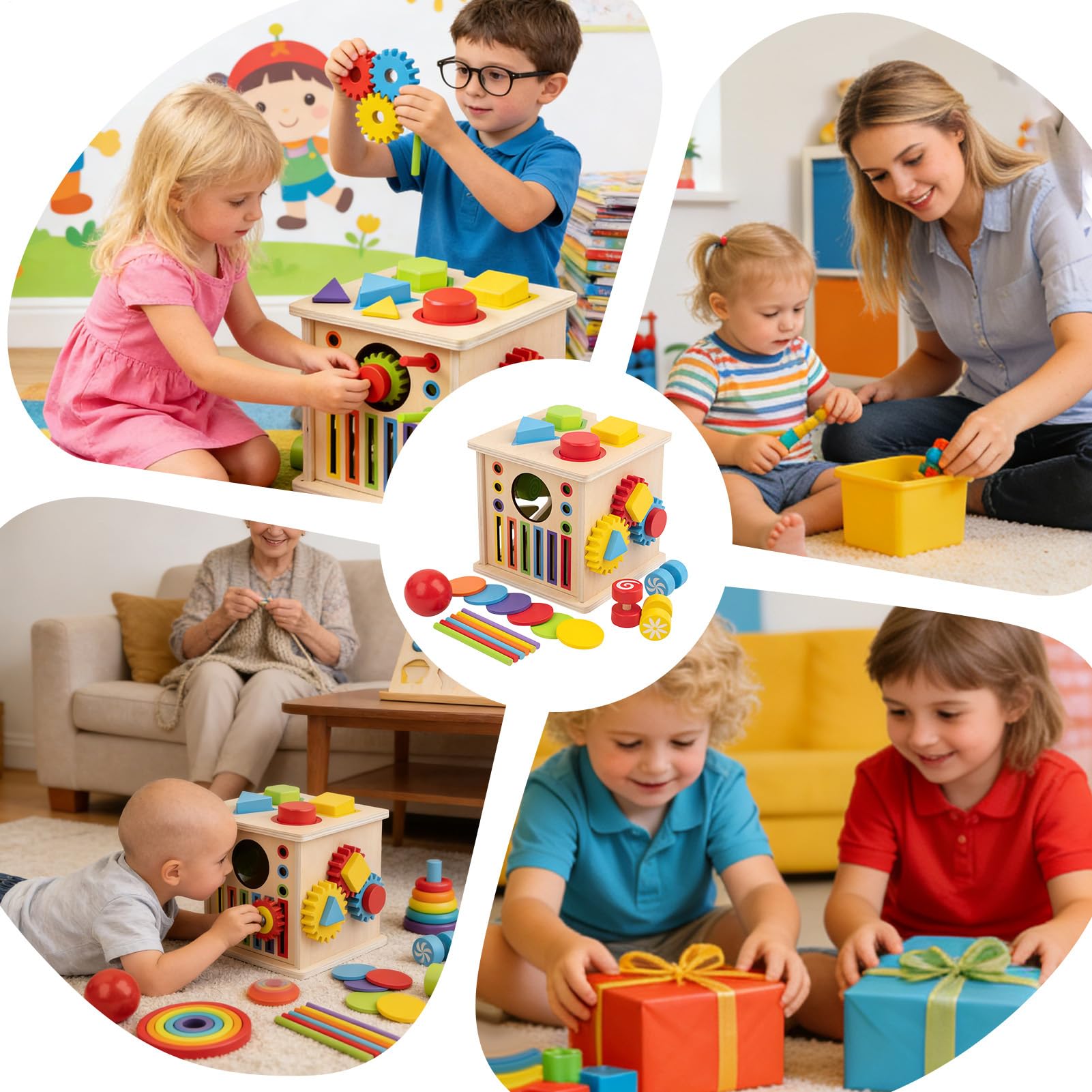 Cubo Di Attività Per Bambini 8 in 1 Giocattolo Educativo in Legno | Centro Di per Casa Compleanno Ragazze Ragazzi Bambini 1-6 Anni Festa Sala Giochi Aula