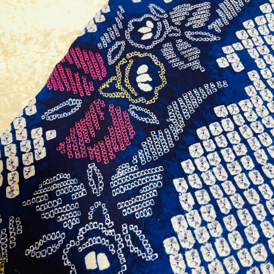 127 超希少✨レア✨高級 有松鳴海総絞り 花柄　レトロ浴衣 ロイヤルブルー 127 超レア高級 有松鳴海総絞り 花柄 レトロ浴衣 ロイヤルブルー